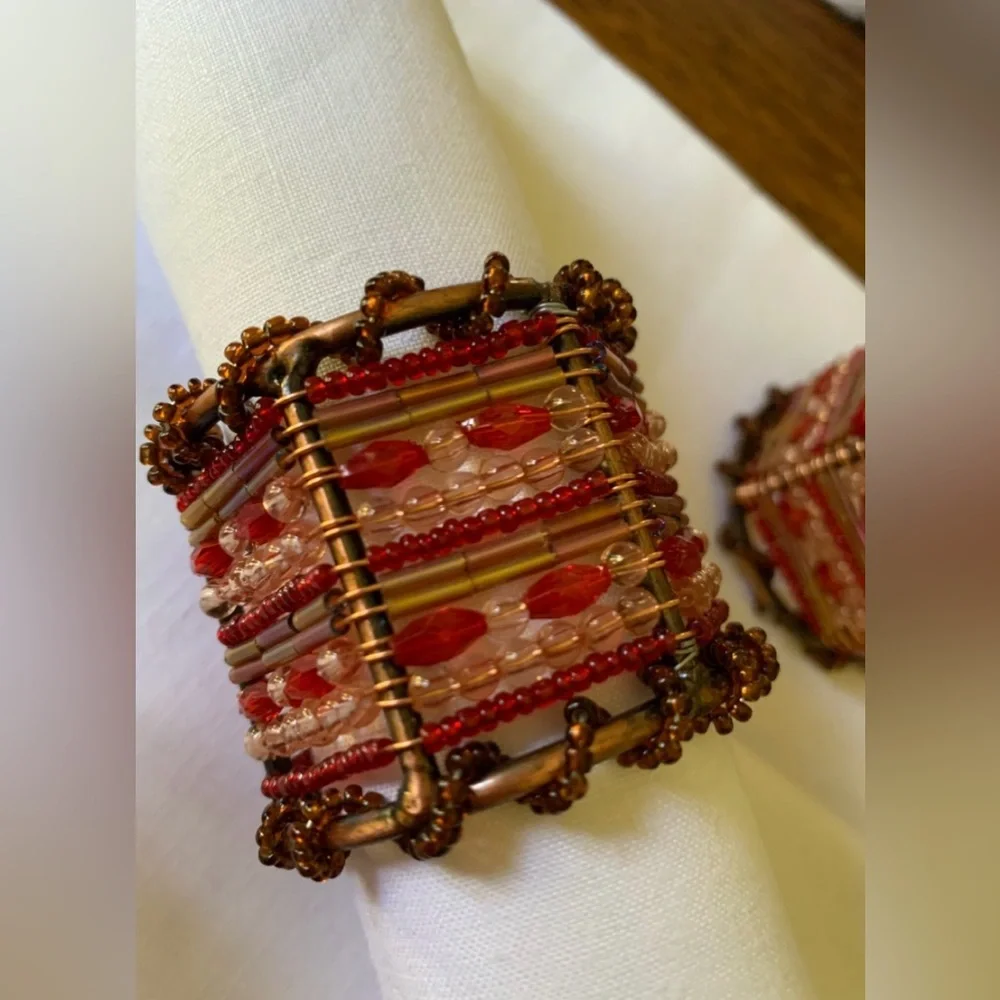 Vtg PIER ONE 4-pcs Moroccan Beaded Napkin Rings #1031245